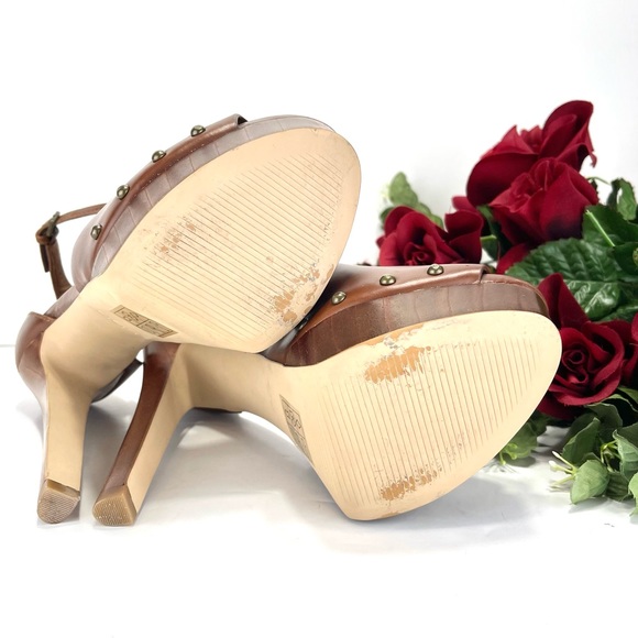 ALDO LARAA BROWN LEATHER WOODEN HEELED SANDALS - Picture 16 of 16